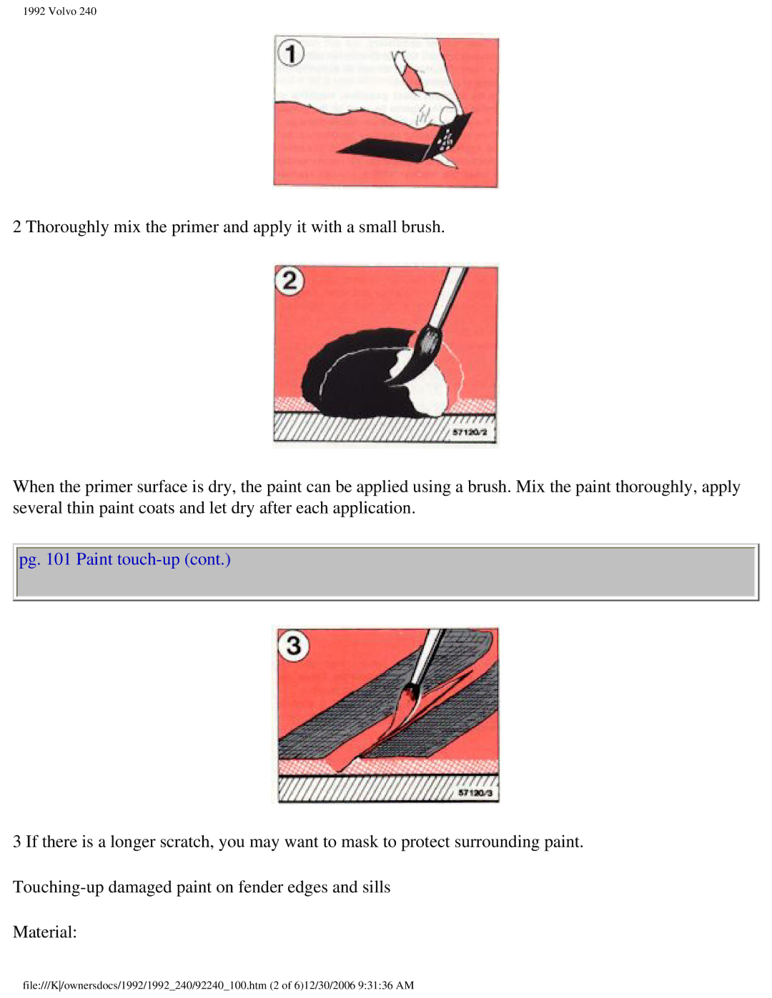 Volvo 1992 240 owner manual Pg Paint touch-up 