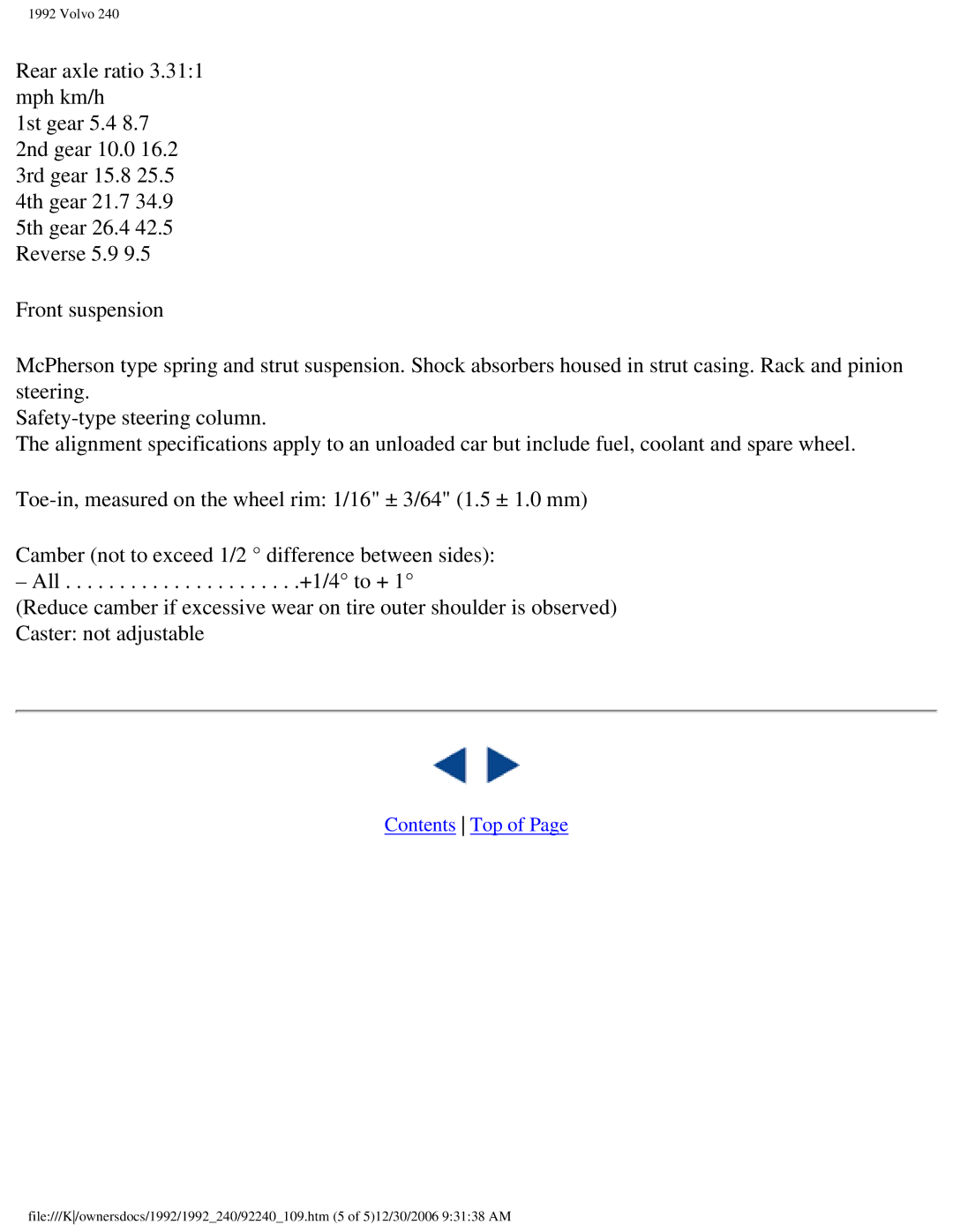 Volvo 1992 240 owner manual Contents Top 