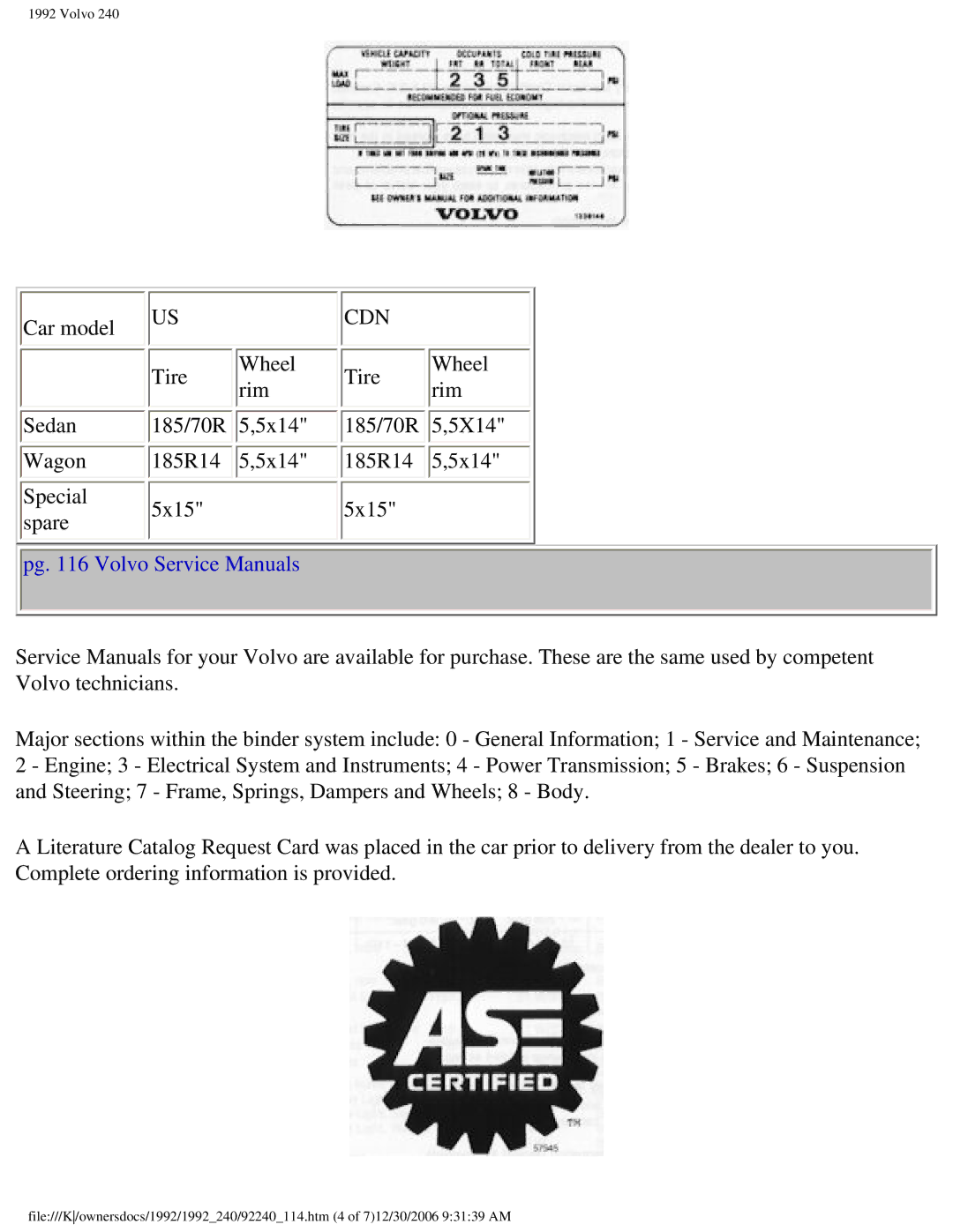 Volvo 1992 240 owner manual Cdn 