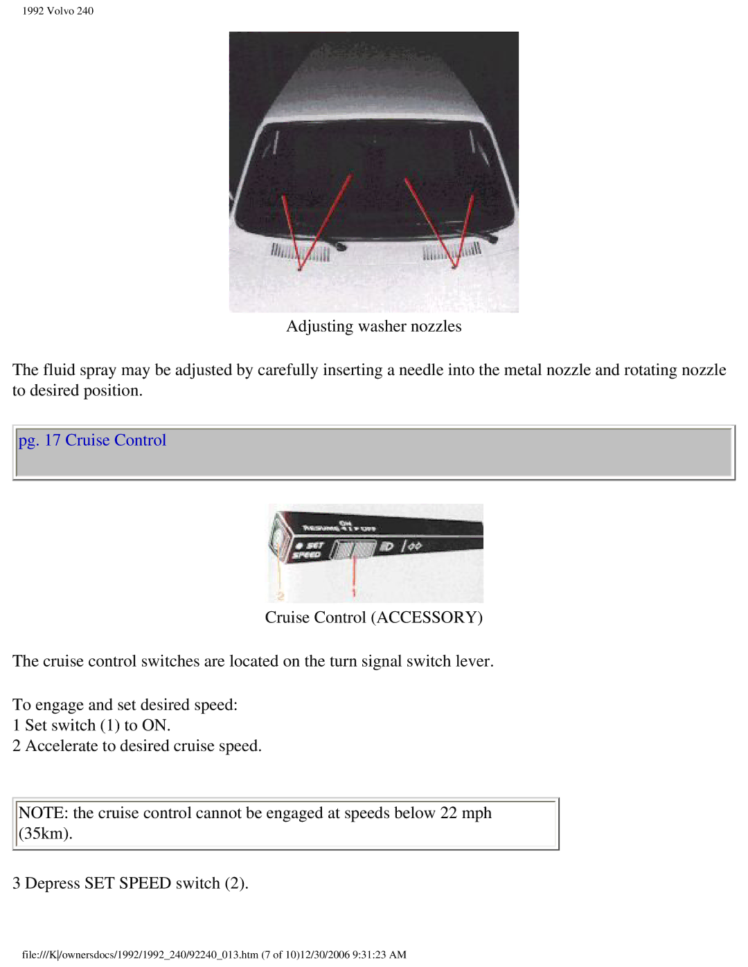 Volvo 1992 240 owner manual Pg Cruise Control 