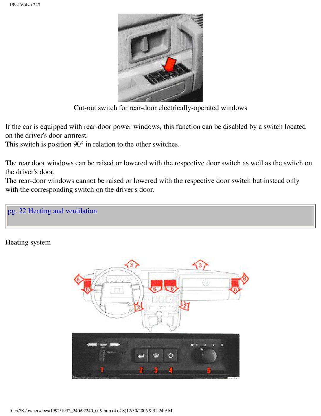 Volvo 1992 240 owner manual Pg Heating and ventilation 