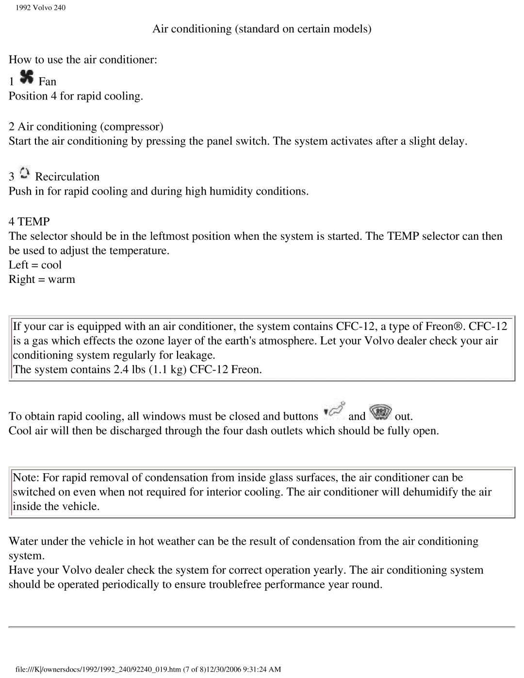 Volvo 1992 240 owner manual Temp 