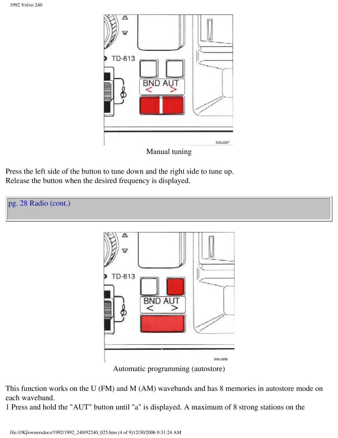 Volvo 1992 240 owner manual Pg Radio 