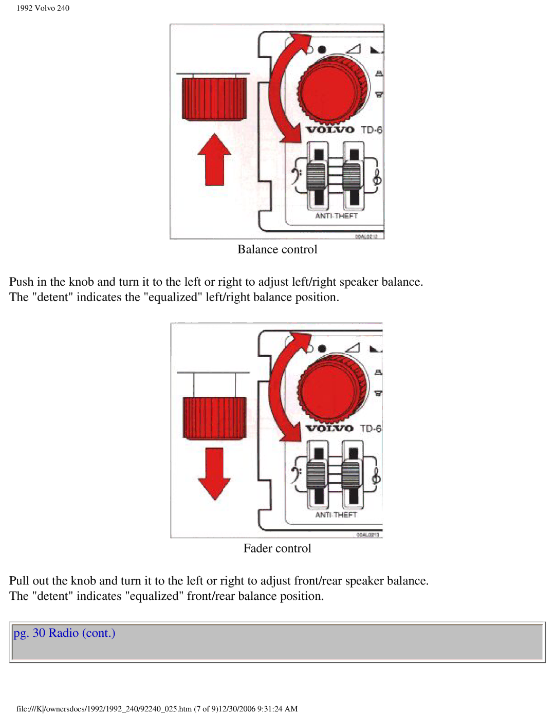 Volvo 1992 240 owner manual Pg Radio 