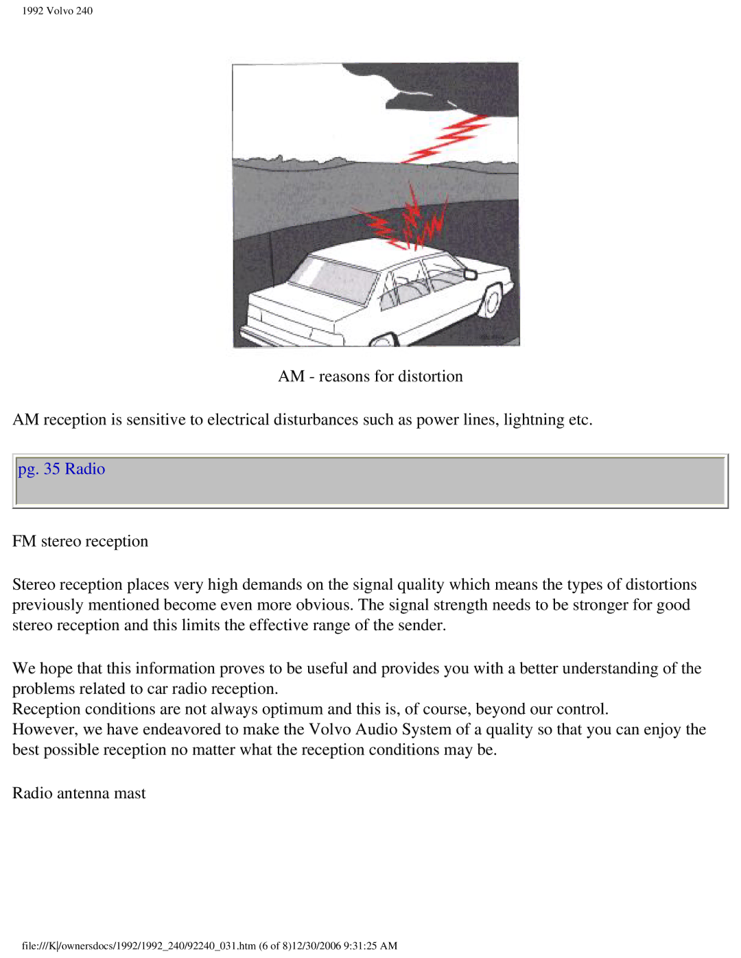 Volvo 1992 240 owner manual Pg Radio 