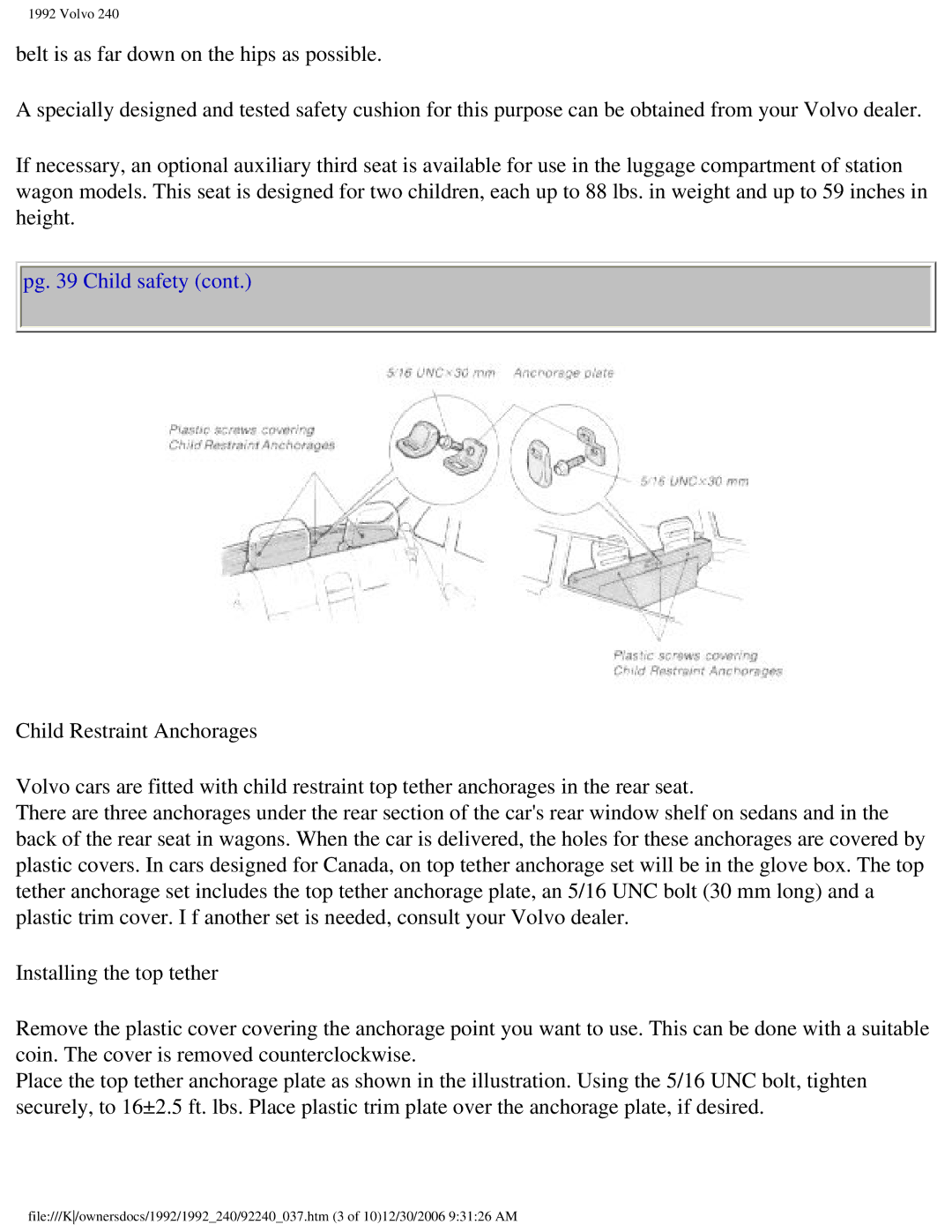 Volvo 1992 240 owner manual Pg Child safety 