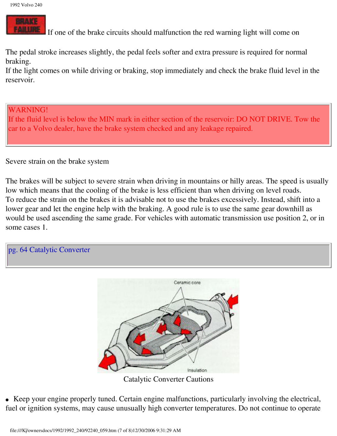 Volvo 1992 240 owner manual Pg Catalytic Converter 