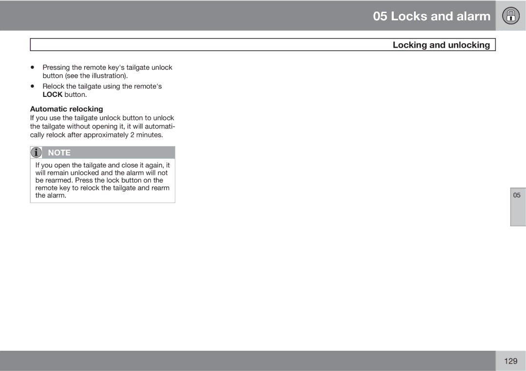 Volvo XC90 owner manual Automatic relocking 