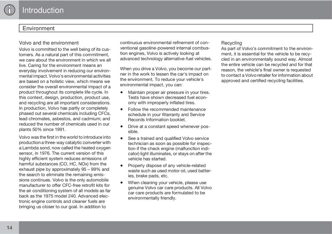 Volvo XC90 owner manual Environment, Volvo and the environment, Recycling 