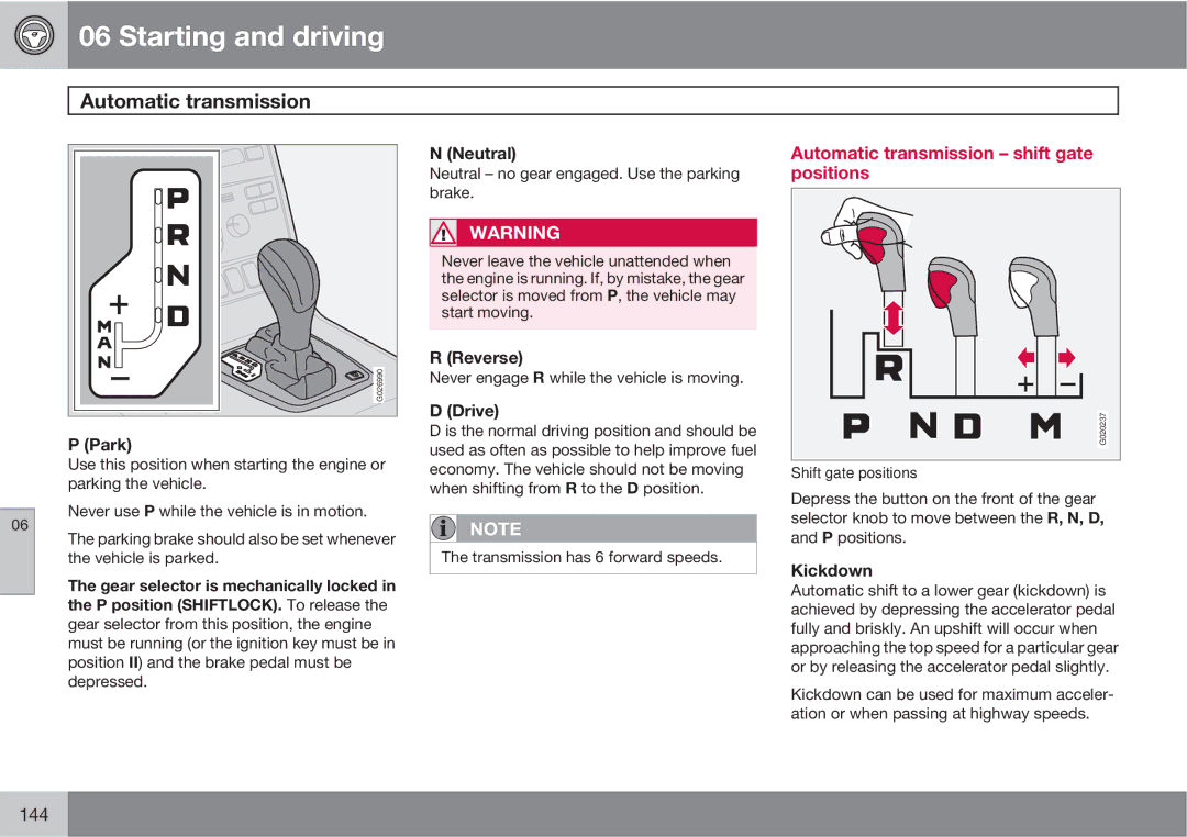 Volvo XC90 owner manual Automatic transmission shift gate positions 