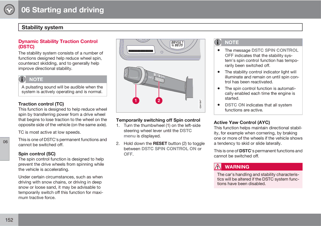 Volvo XC90 owner manual Stability system, Dynamic Stability Traction Control, Message Dstc Spin Control 