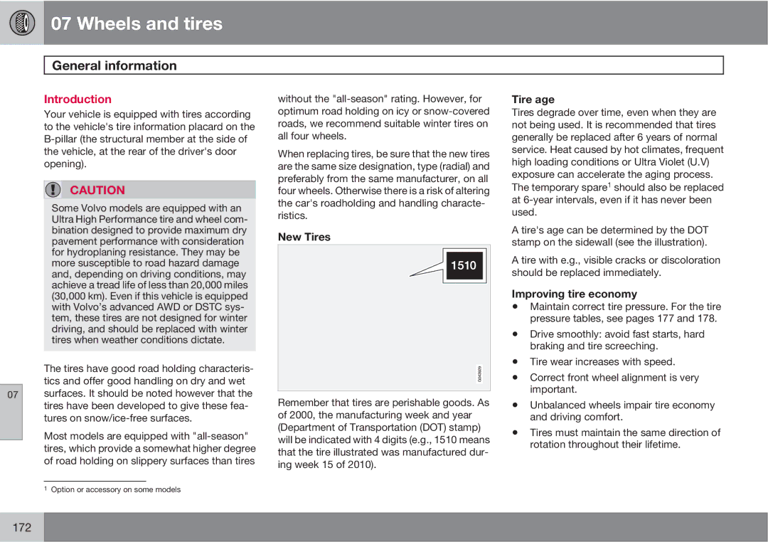 Volvo XC90 owner manual New Tires, Tire age, Improving tire economy 