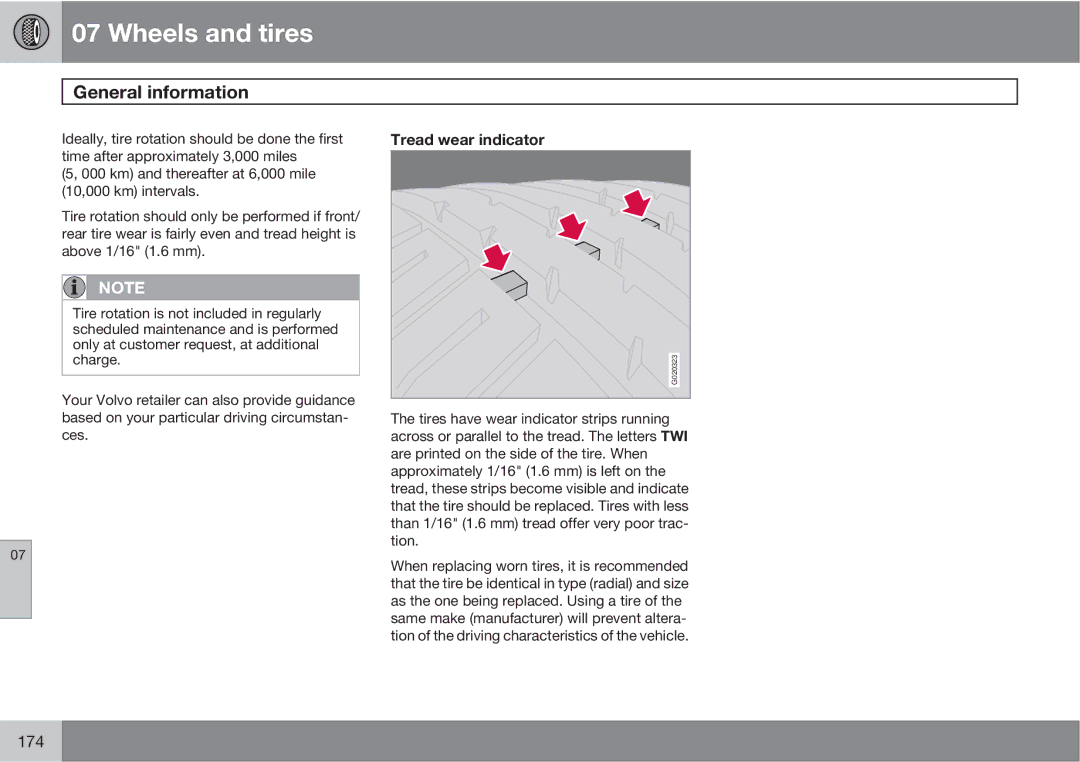 Volvo XC90 owner manual Tread wear indicator 