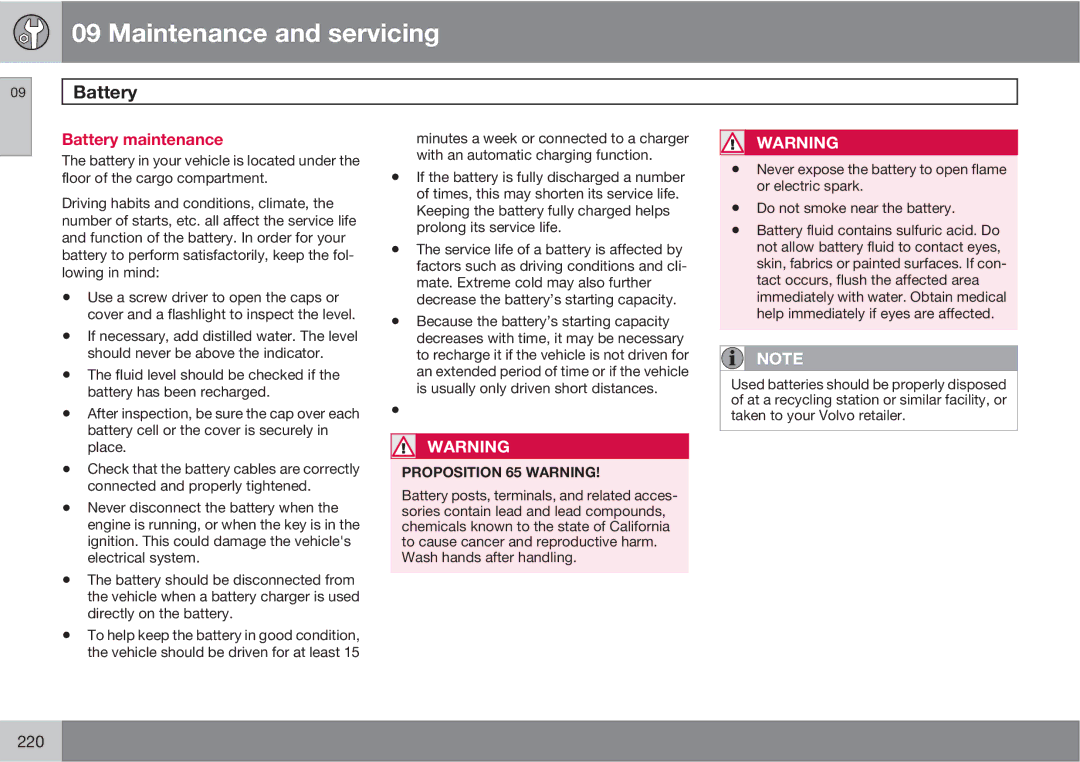 Volvo XC90 owner manual Battery maintenance 