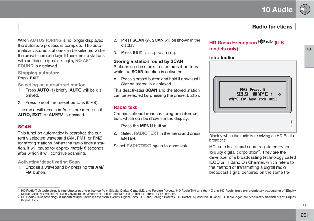 Volvo XC90 owner manual Radio text, HD Radio reception Models only1, Stopping autostore, Selecting an autostored station 