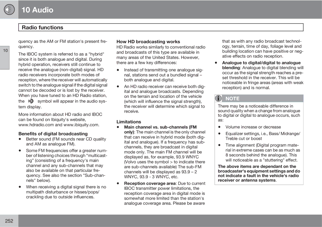 Volvo XC90 owner manual Benefits of digital broadcasting, How HD broadcasting works, Limitations 