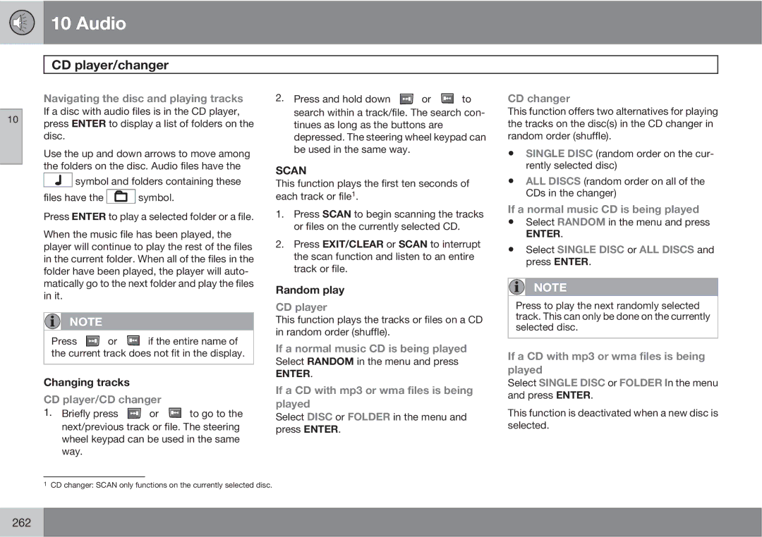 Volvo XC90 owner manual Navigating the disc and playing tracks, CD player/CD changer, If a normal music CD is being played 