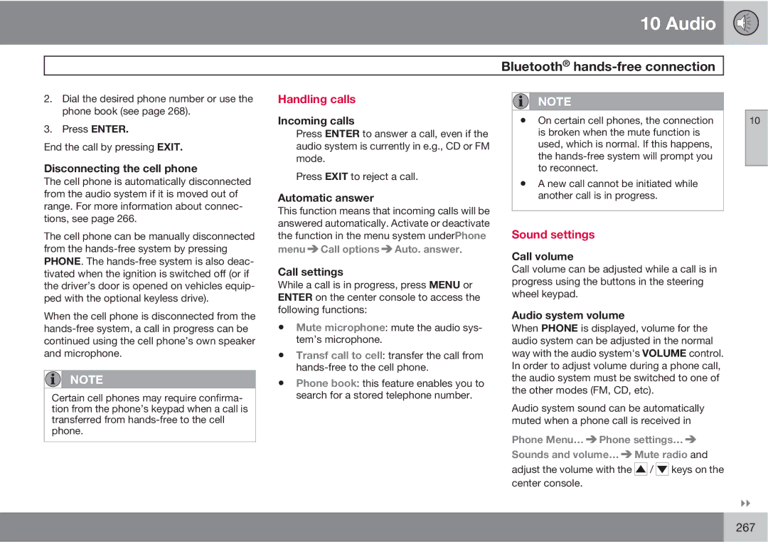 Volvo XC90 owner manual Handling calls, Menu Call options Auto. answer 