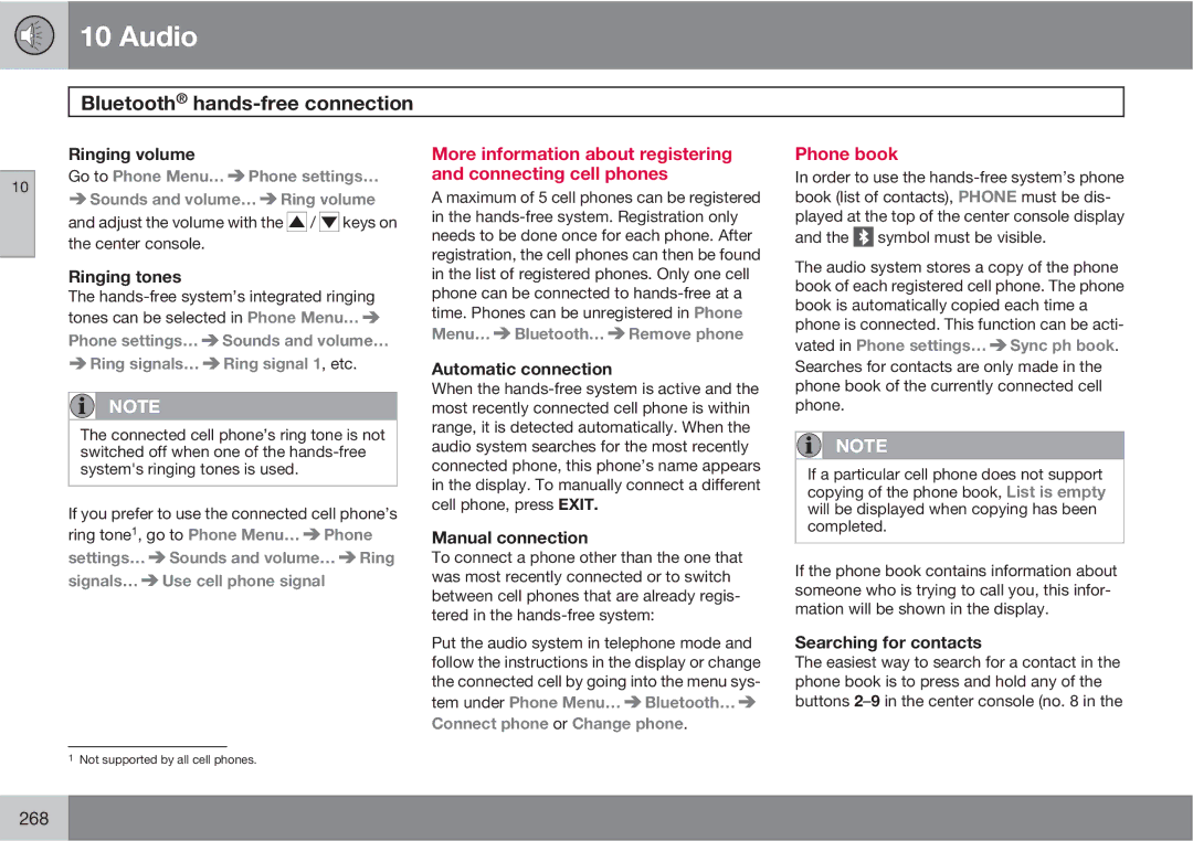 Volvo XC90 owner manual Phone book, Menu… Bluetooth… Remove phone, Connect phone or Change phone 