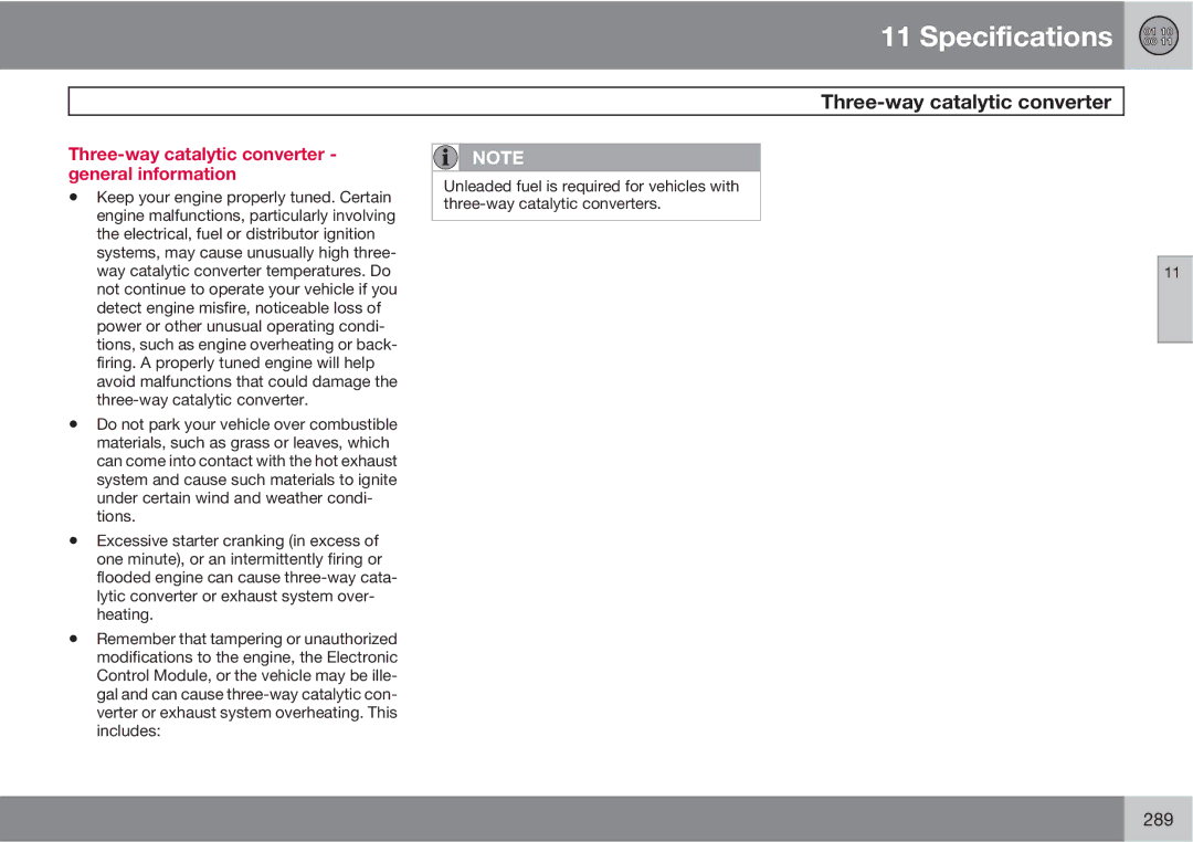 Volvo XC90 owner manual Three-way catalytic converter general information 