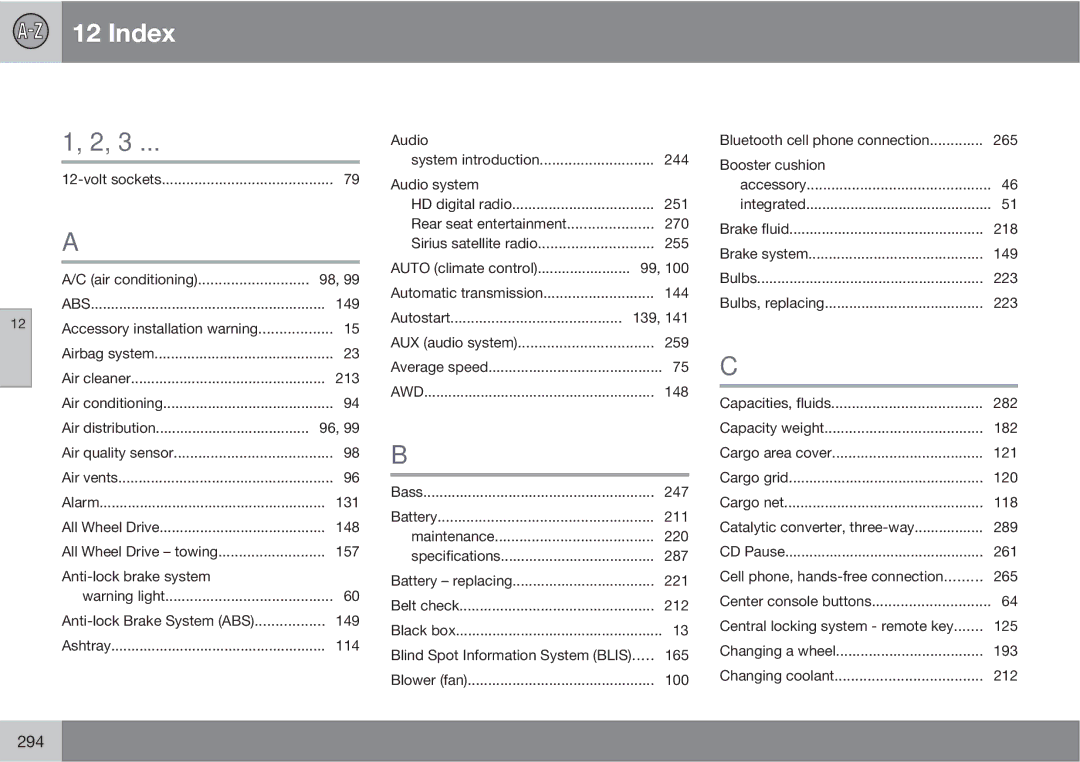 Volvo XC90 owner manual Index 