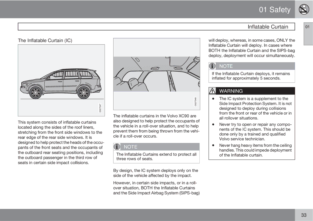 Volvo XC90 owner manual Inflatable Curtain IC 