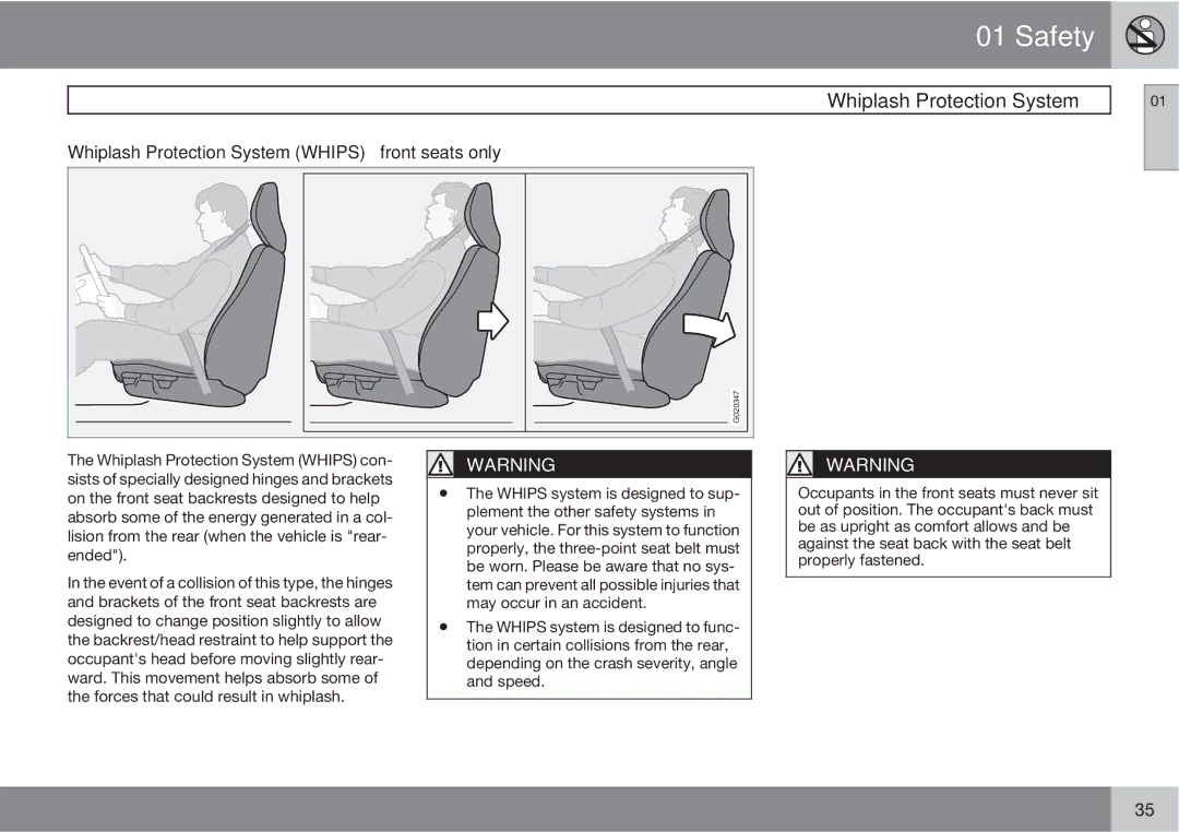 Volvo XC90 owner manual Whiplash Protection System Whips front seats only 