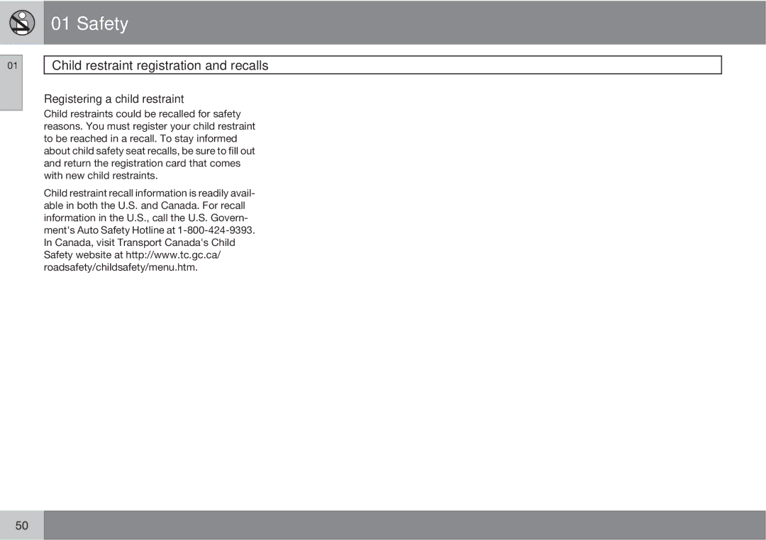 Volvo XC90 owner manual Child restraint registration and recalls, Registering a child restraint 