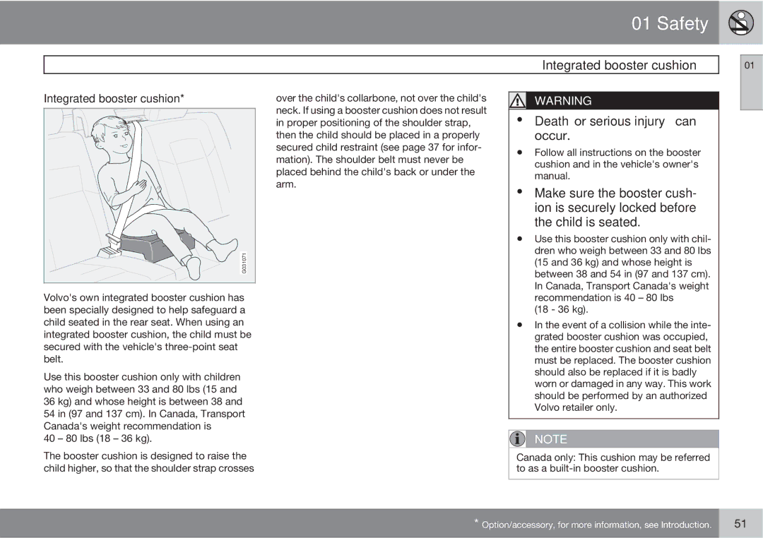 Volvo XC90 owner manual Integrated booster cushion, Death or serious injury can occur 