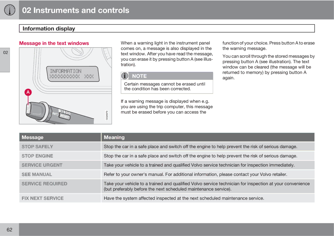 Volvo XC90 owner manual Information display, Message in the text windows 