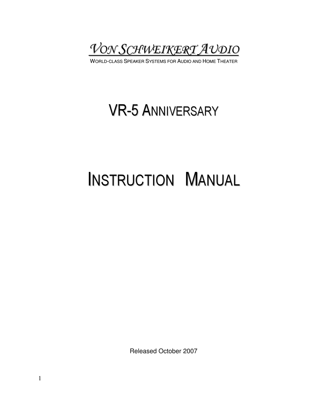 Von Schweikert Audio VR-5 manual VON Schweikert Audio 