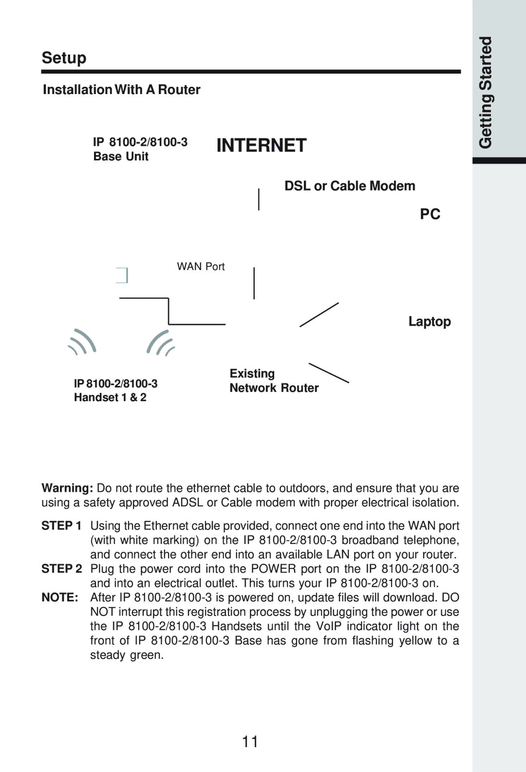 Vonage IP8100-2/81003 manual Installation With a Router, Laptop 