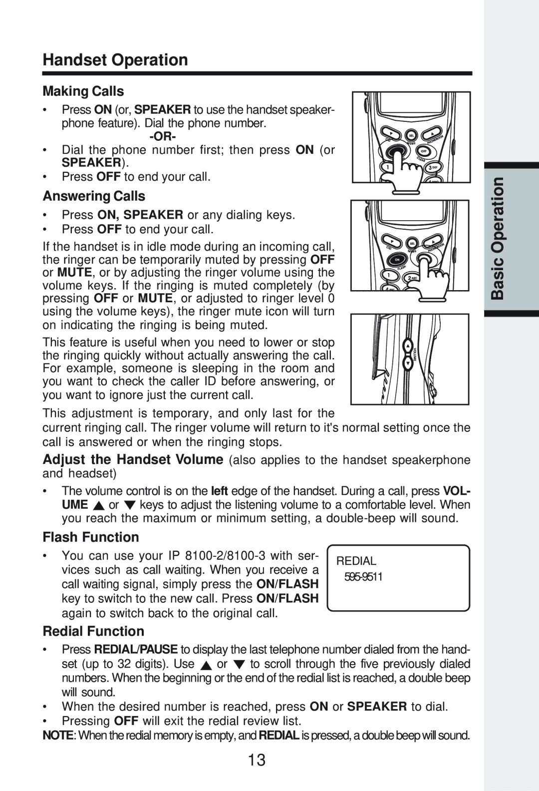 Vonage IP8100-2/81003 manual Handset Operation, Basic Operation 