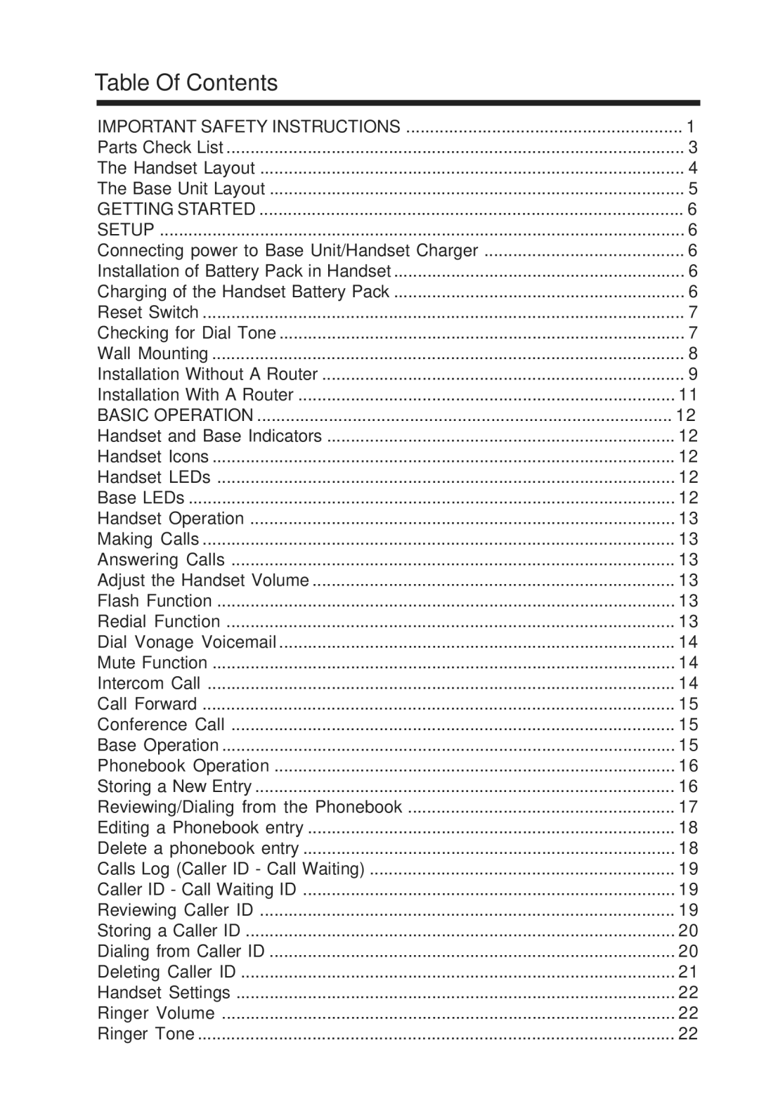 Vonage IP8100-2/81003 manual Table Of Contents 