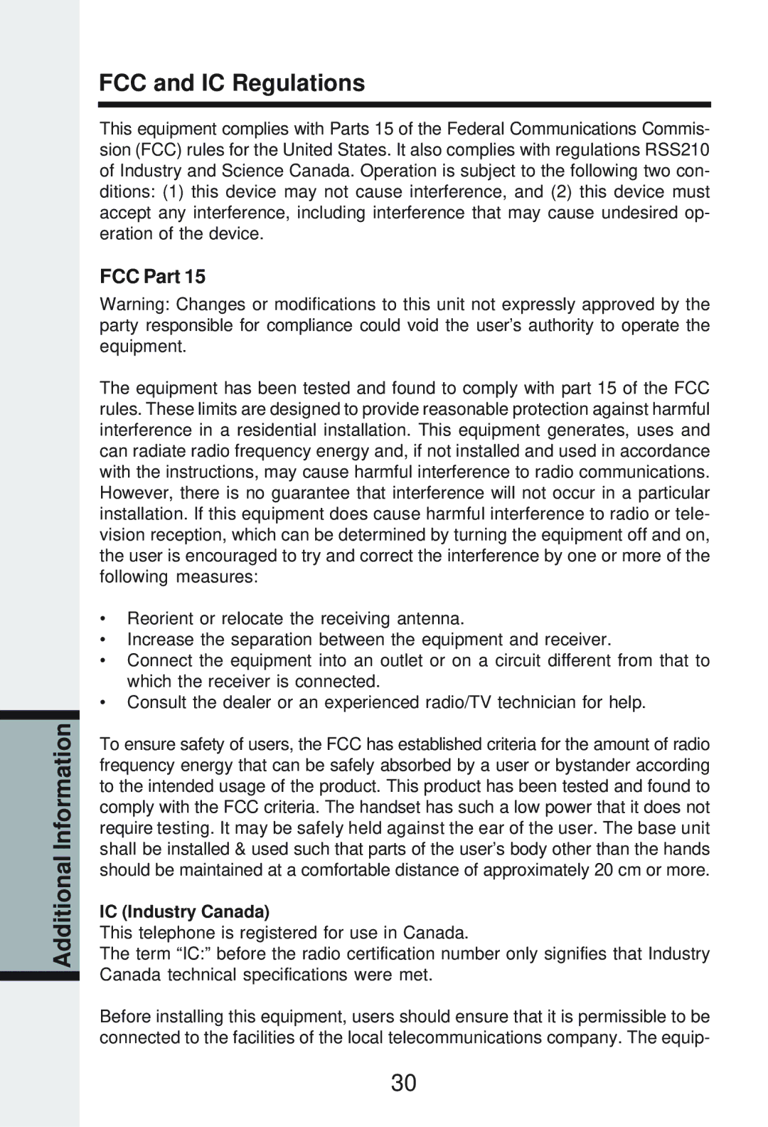 Vonage IP8100-2/81003 manual Additional Information FCC and IC Regulations, FCC Part 