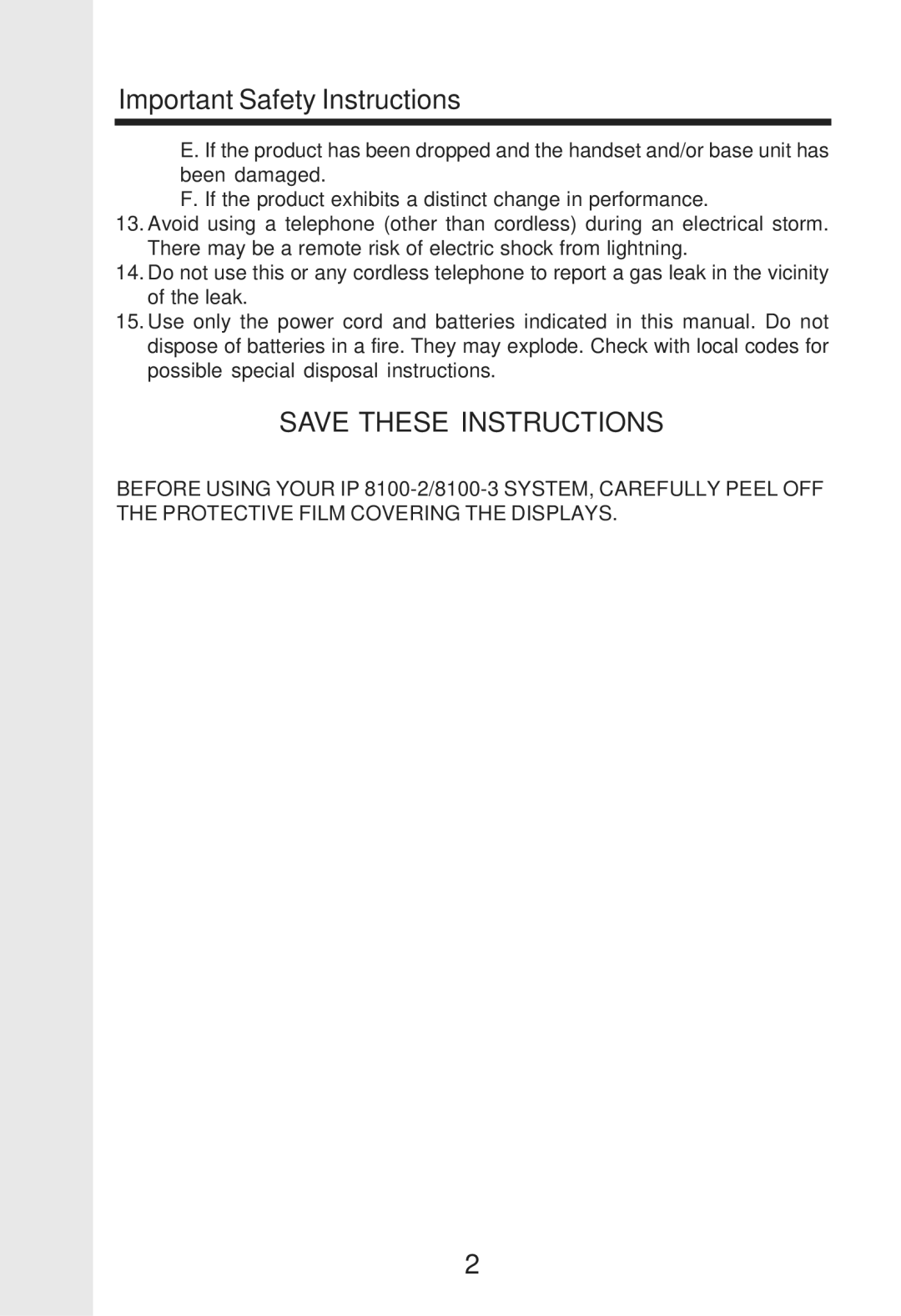 Vonage IP8100-2/81003 manual Important Safety Instructions 