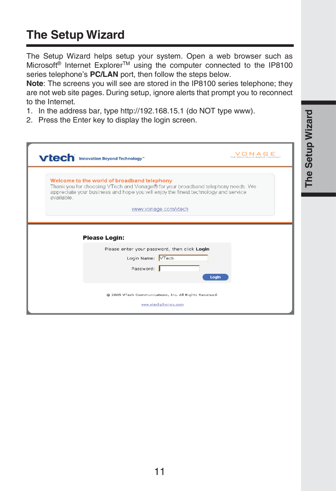 Vonage IP8100 manual Setup Wizard 