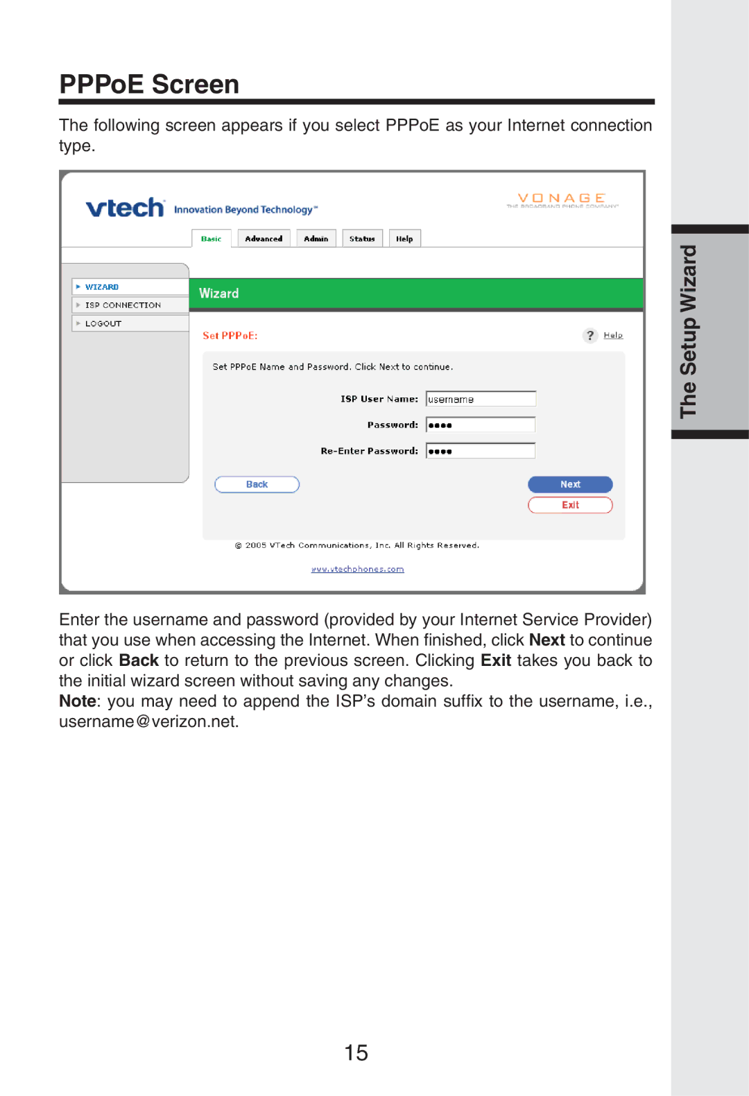 Vonage IP8100 manual PPPoE Screen 