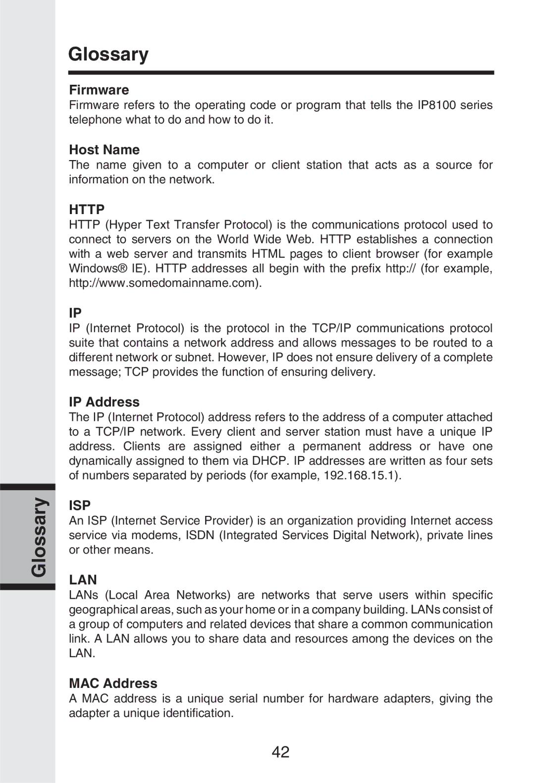 Vonage IP8100 manual Firmware, Host Name, IP Address, MAC Address 