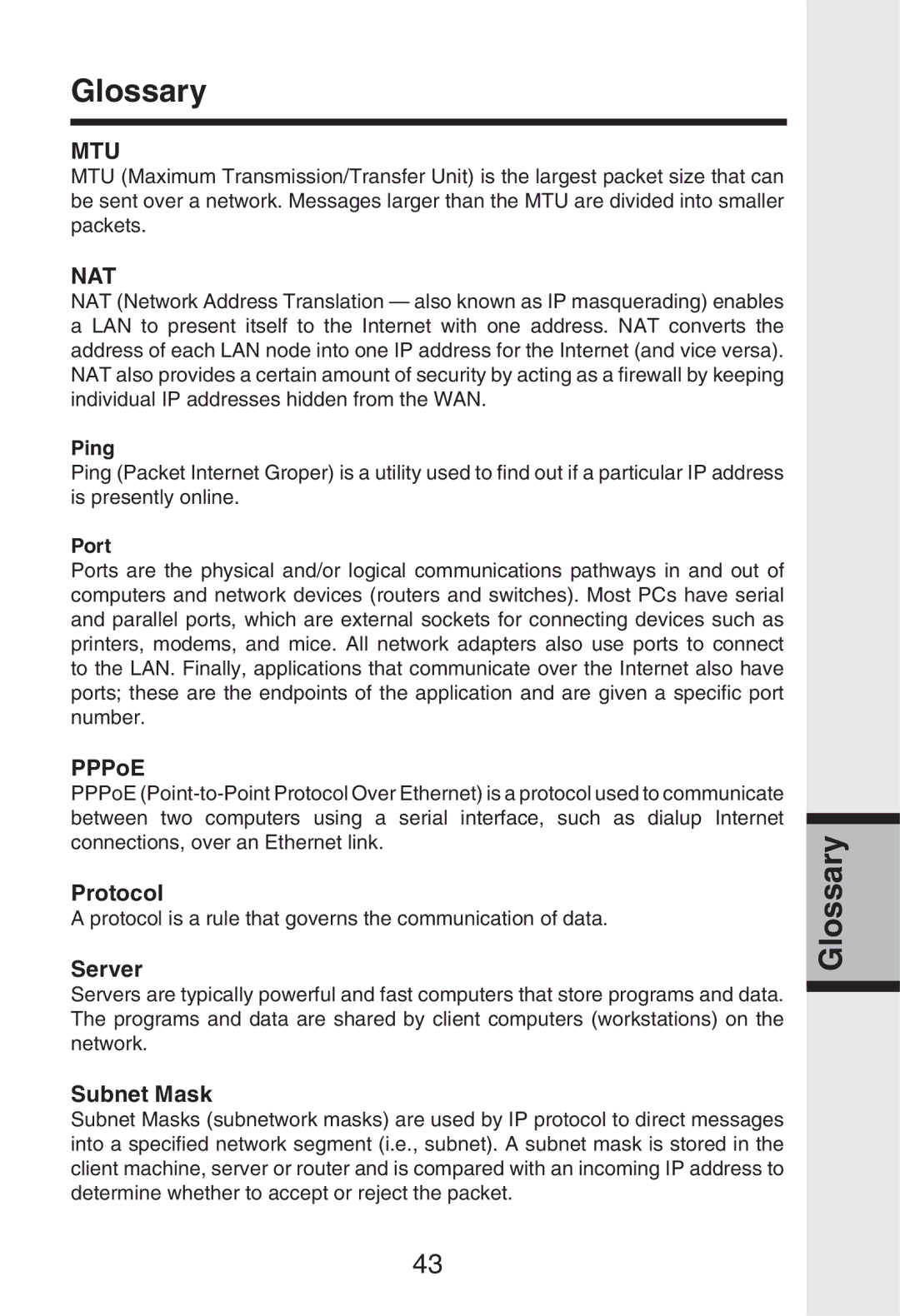 Vonage IP8100 manual PPPoE, Protocol, Server, Subnet Mask 