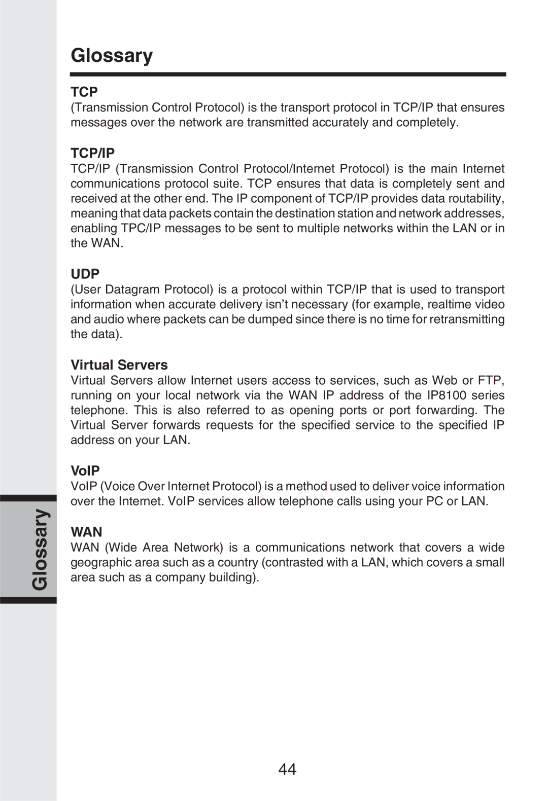 Vonage IP8100 manual Virtual Servers, VoIP 