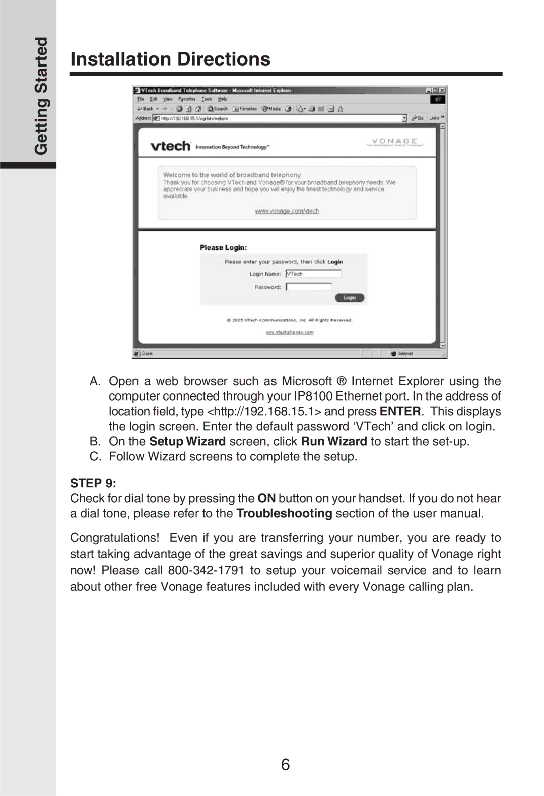 Vonage IP8100 manual Installation Directions 