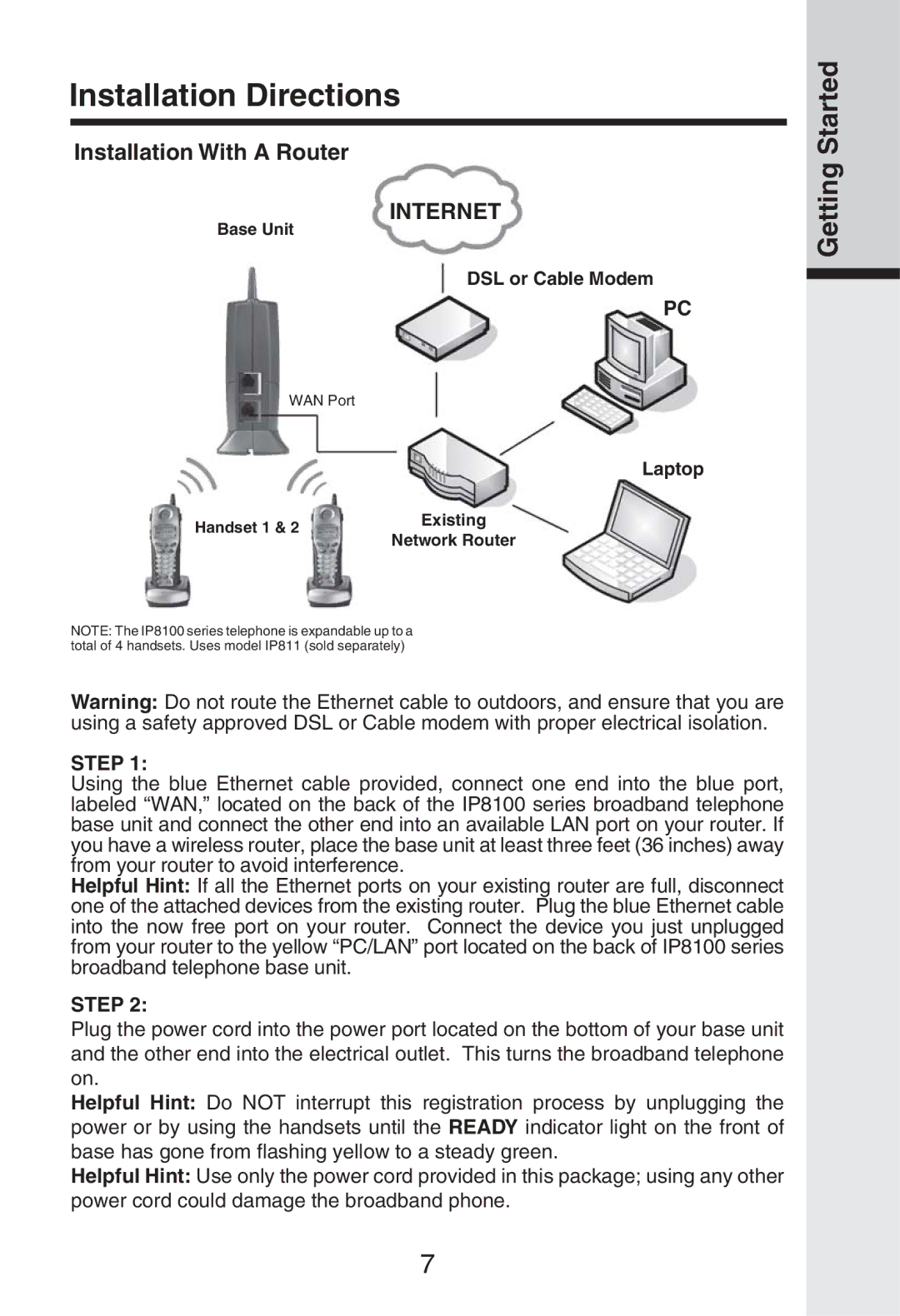 Vonage IP8100 manual Installation With a Router 