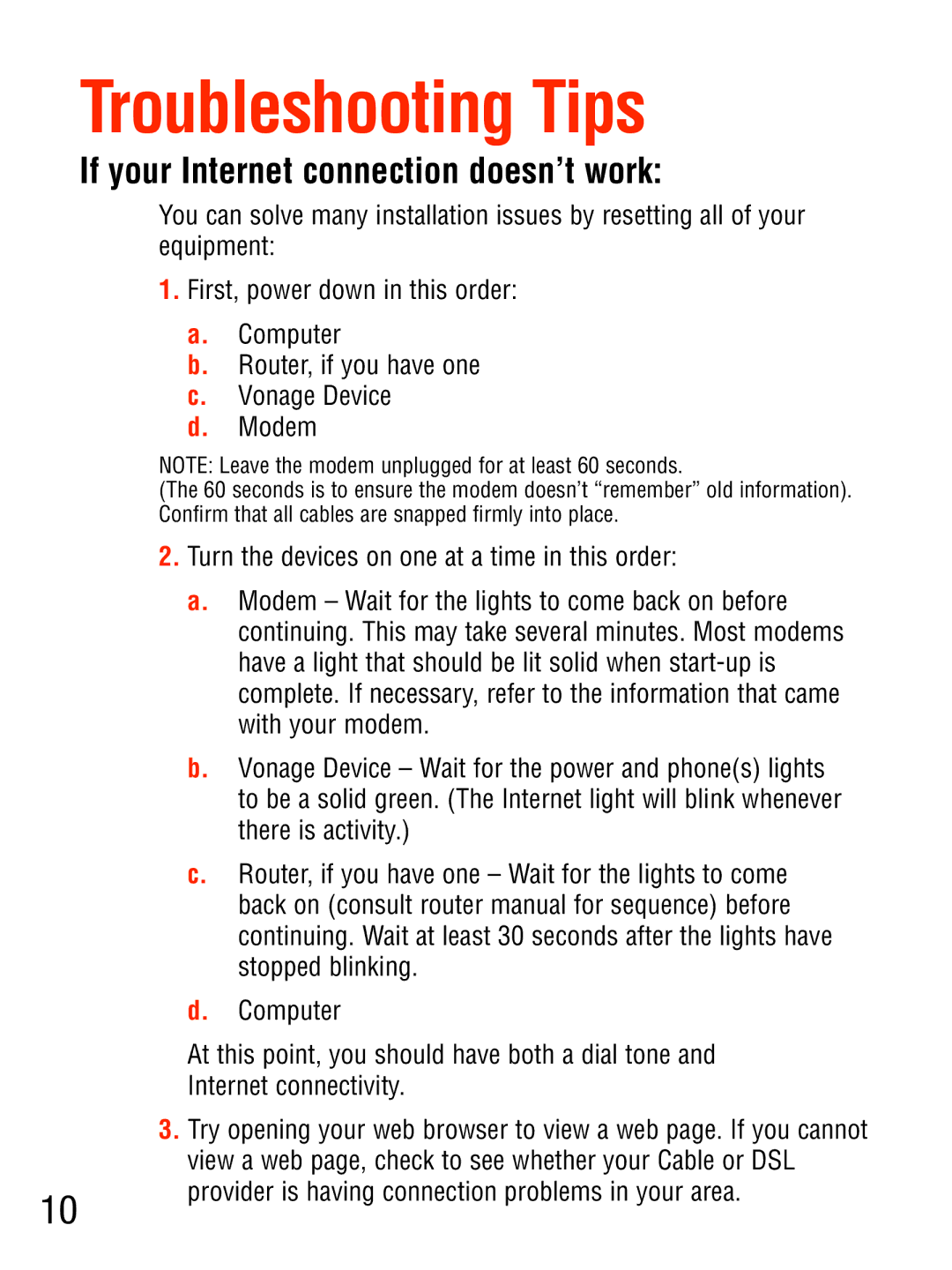 Vonage VT2542 manual Troubleshooting Tips 