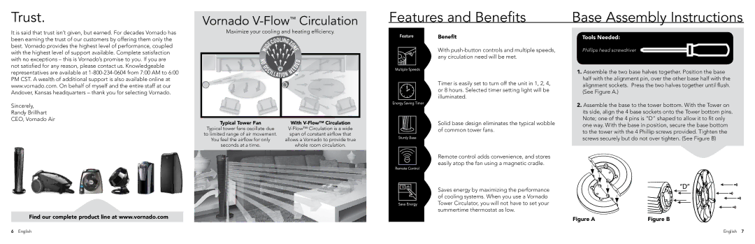 Vornado 184, 154 manual Trust, Features and Benefits 