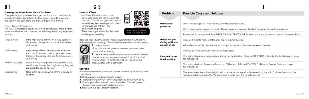 Vornado 184, 154 Operating Tips Cleaning and Storage Troubleshooting, Getting the Most From Your Circulator, How to Clean 