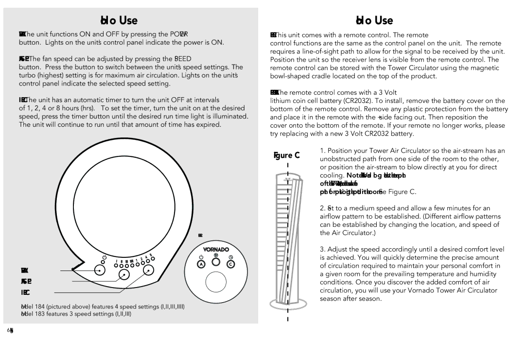 Vornado 184 manual How To Use, Unobstructed path from one side of the room to the other 