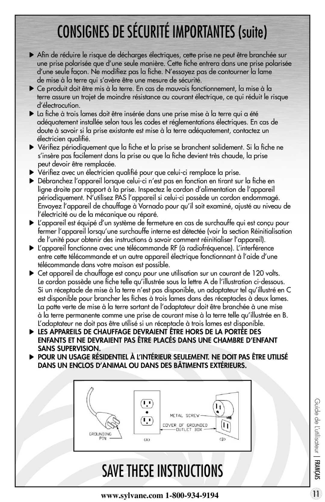 Vornado 600 manual Consignes DE Sécurité Importantes suite 