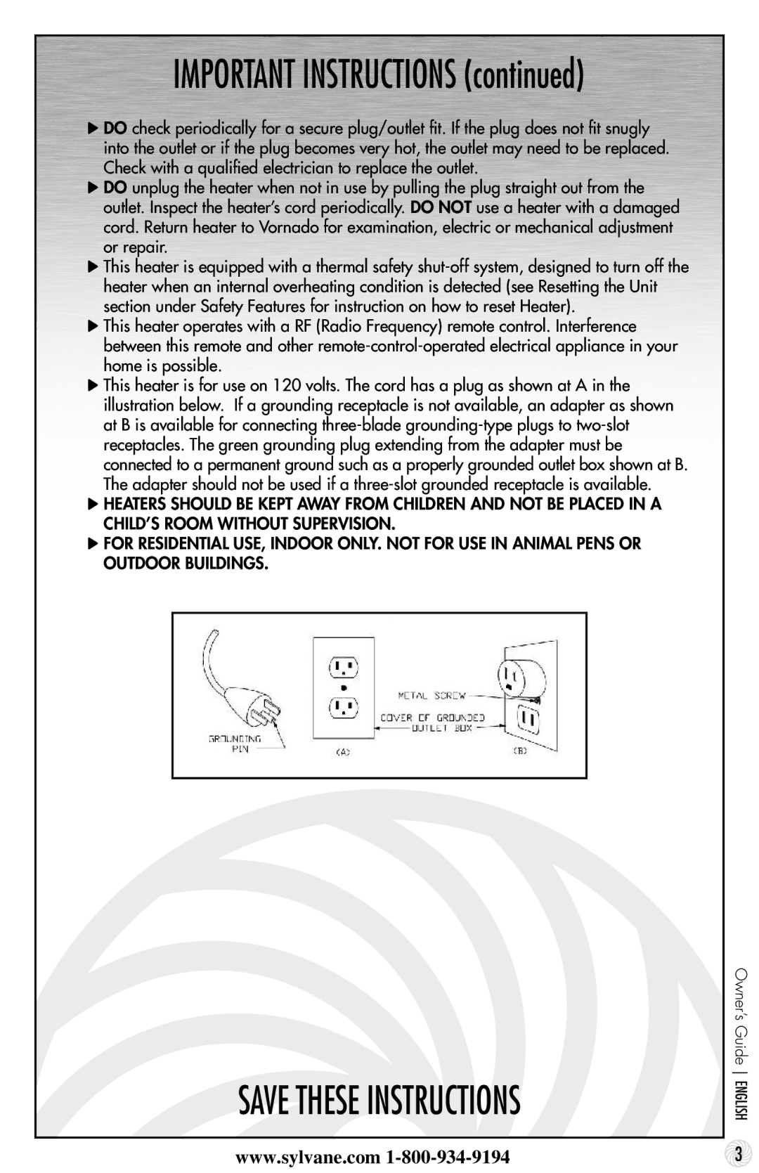 Vornado 600 manual Important Instructions 