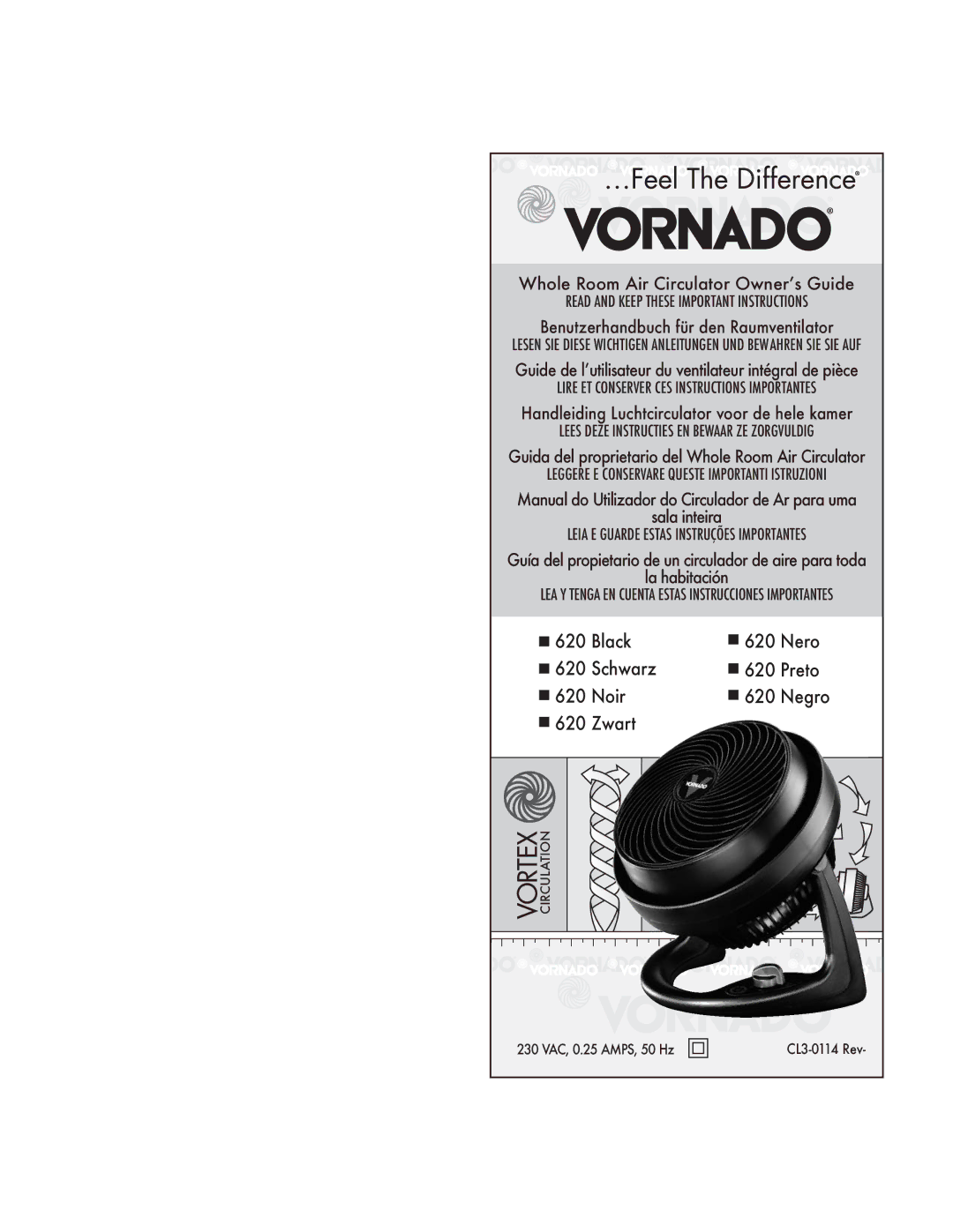 Vornado 620 manual do utilizador Whole Room Air Circulator Owner’s Guide, Sala inteira 